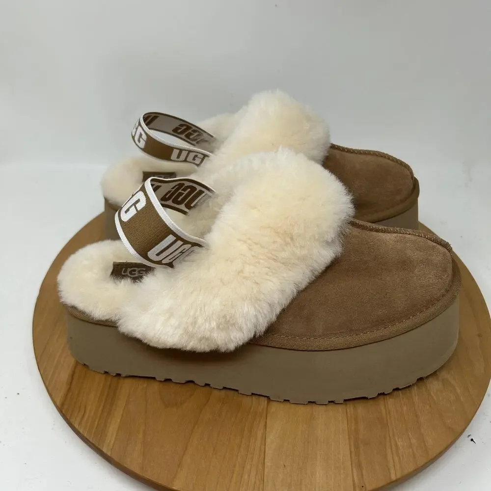 Ugg Shoes Womens 9 Funkette Platform Clog Slippers Chestnut Brown Slip On Cozy